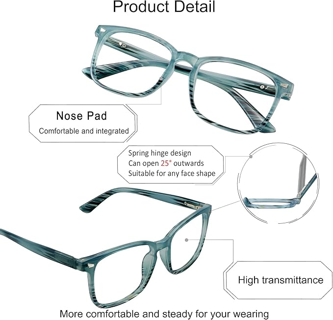 YEIN Bifocal Reading Glasses with Blue Light Blocking Lenses, Bifocal Reader for Women and Men, Vintage Square frame with Spring Hinge (+0.00/+1.75 magnification)