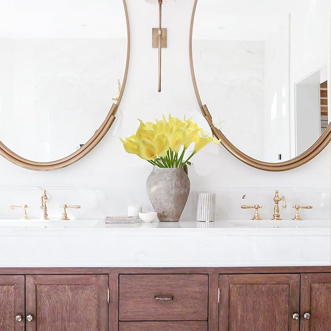 Mandy's PU Light Yellow Calla Lily Artificial Flowers 20 Stems 13.5in Faux Realistic Centerpiece DIY Bridal Bouquet Home Décor