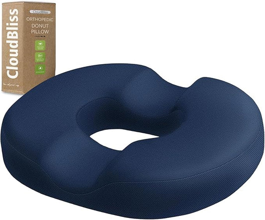 CloudBliss Donut Pillow Seat Cushion Chair Pad for Tailbone Pain Relief and Hemorrhoids, Memory Foam Seat Chair Cushion for Men and Women for Home & Office, (Blue-2XL)