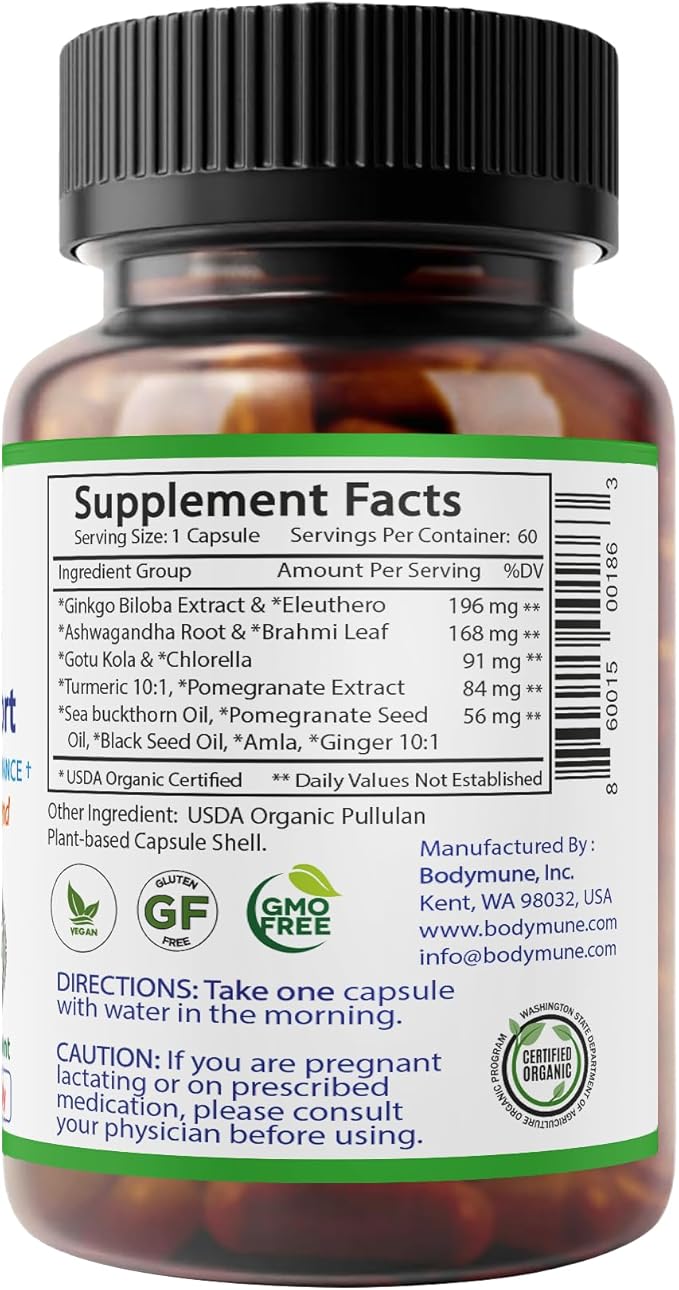 MemorySupport Brain Health Formula | Supports Mental Clarity, Recall & Concentration* | USDA Organic Nootropic Blend with Ginkgo Biloba & Ashwagandha | 60 Vegan Caps | Made in USA