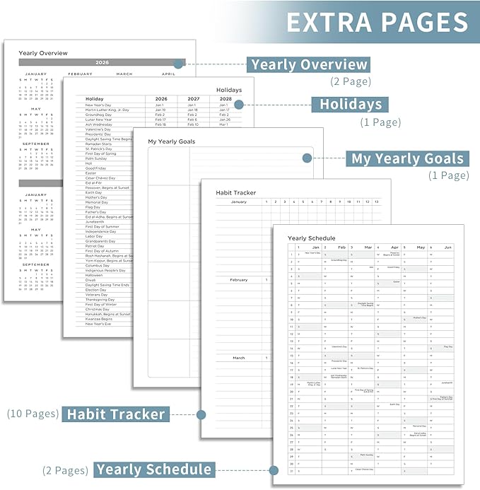 AHGXG 2026 Planner, Weekly and Monthly Planner 2026-2027, Large A4 8.5"x11", Calendar 15-Months Jan 2026 - Mar 2027, Vegan Leather SoftCover, Inner Pocket, Gray Blue