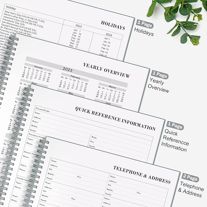 Planner Undated, Asten Daily Planner Agenda with to Do List, Hourly Schedules for Women and Men, Spiral Appointment Book with Elastic Closure, Inner Pocket 8.5" x 11" (Gray)