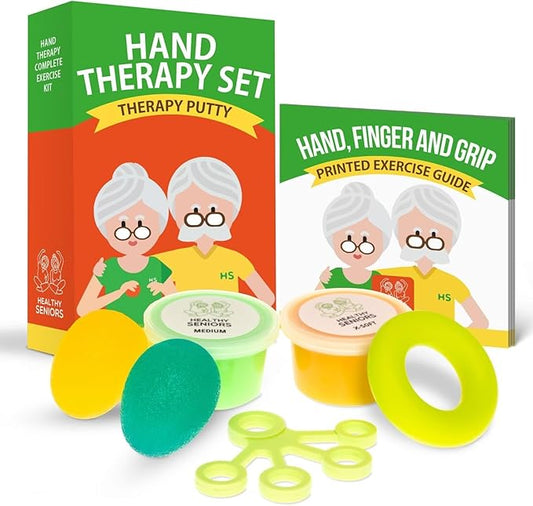 Physical Therapy Putty Kit, Finger Exercisers, and Hand Strengtheners. Improves Grip Strength, Dexterity, and Mobility. Supports Injury and Recovery Stress Relief
