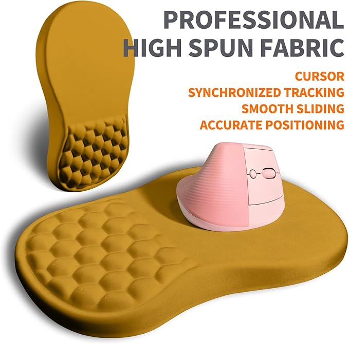 Ergonomic Joint Wrist Support Mouse Pad with Memory Foam Cushion Massage Bump, Carpal Tunnel Pain Relief Mousepad Slope Design for Wrist Rest, 11.8x7.9 in, Goldenrod