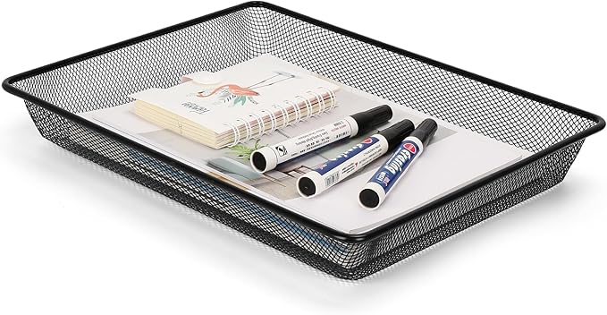Single Desk Tray Organizer, Turn in Trays Classroom, Metal Mesh Paper/Letter Storage Basket for Office Home Drawers School, Black (1 Pack)