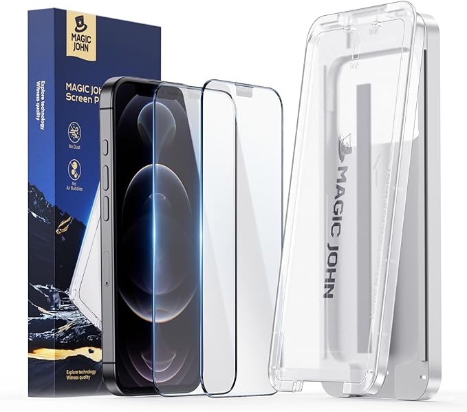 MAGIC JOHN 3rd Gen Upgraded for iPhone 12 ProMax Screen Protector 6.7 Inch,HD Clear,Shatterproof Tempered Film,Auto Dust-Elimination,Bubble Free,Easy Installation,2 Pack