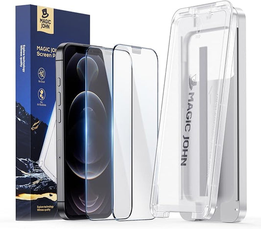 MAGIC JOHN 3rd Gen Upgraded for iPhone 12 ProMax Screen Protector 6.7 Inch,HD Clear,Shatterproof Tempered Film,Auto Dust-Elimination,Bubble Free,Easy Installation,2 Pack