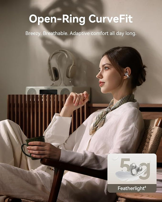 Baseus Bowie MC1 Pro Open Ear Clip-On Headphones, Hi-Res LDAC & HiFi4 Acoustic Sound, 5g Ultra-Lightweight Comfort, SuperBass 2.0, DNN 4-Mic AI Clear Calls, IP67 Waterproof, Bluetooth 6.0 (Titanium)