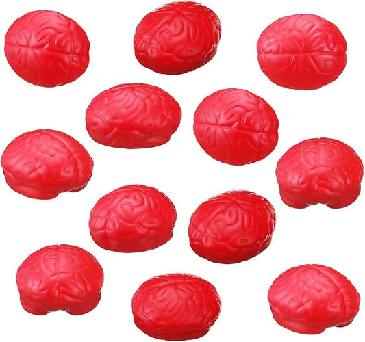 Leitee 12 Pcs Brain Stress Balls Bulk Large Halloween Brain Toys PU Hand Muscle Exercise Pressure Ball Funny Stress Relief Toy for Teens Adult Improving Grip Strength Prop(Red)