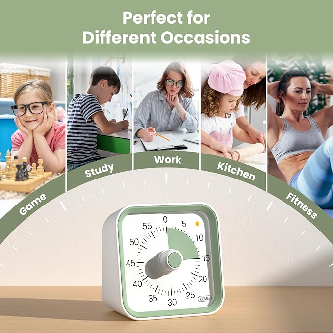 Visual Timer for Kids with Pause Function, 60 Minute Countdown Timer for Kids Desk Study, Teaching, Kitchen Cooking, Office Meetings, Time Management for ADHD (White)