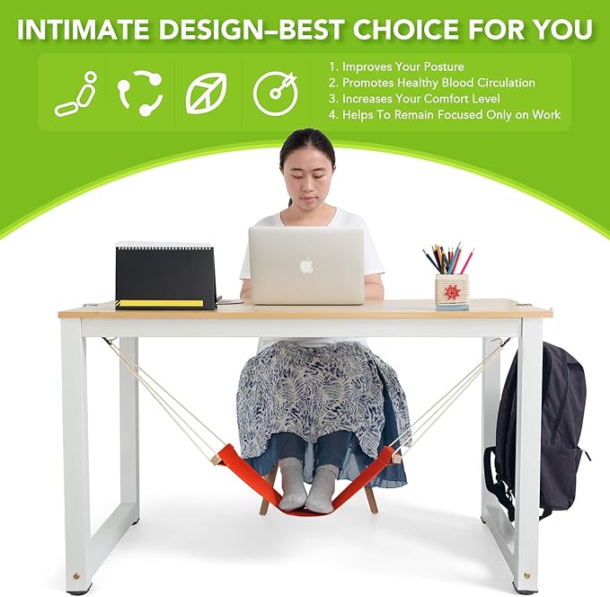 iMissiu Foot Hammock Under Desk | iMissiu Adjustable Office Foot Rest | Portable Footrest with Headphones Holder (Orange)