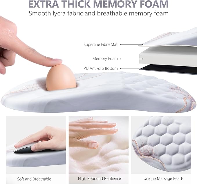 Mouse Pad Wrist Support, Ergonomic Mouse Pad with Wrist Rest, Comfortable Computer Mouse Pad for Laptop, Pain Relief Mousepad with Non-Slip PU Base White