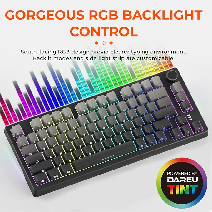 DAREU EK75PRO Wireless Gaming Keyboard,75% RGB Hot-Swappable Creamy Mechanical Keyboard with Knob,2.4Ghz/BT5.1/USB-C Connectivity, Gasket Mount,Side Printed PBT Keycaps, Linear Switch for Win/MAC
