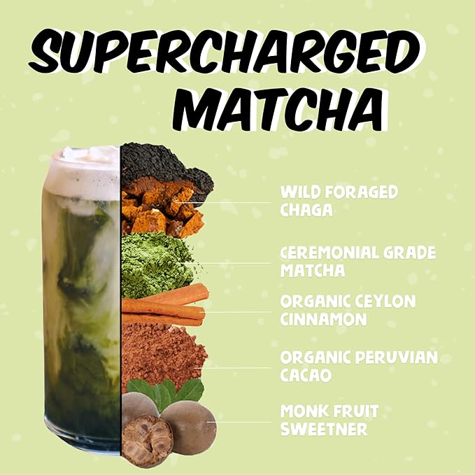 Renude Chaga Matcha - Chaga Mushroom Powder, Superfood Drink Mix with Adaptogens, Ceremonial Grade Mushroom Matcha, Keto, Vegan, Sugar Free, Natural Energy and Immune Support - 30 Servings