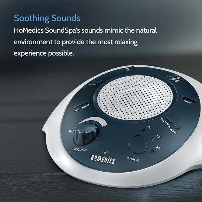 Homedics SoundSleep White Noise Sound Machine, Blue, Small Travel Sound Machine with 6 Relaxing Nature Sounds, Portable Sound Therapy for Home, Office, Nursery, Auto-Off Timer, By Homedics (Pack of 3)