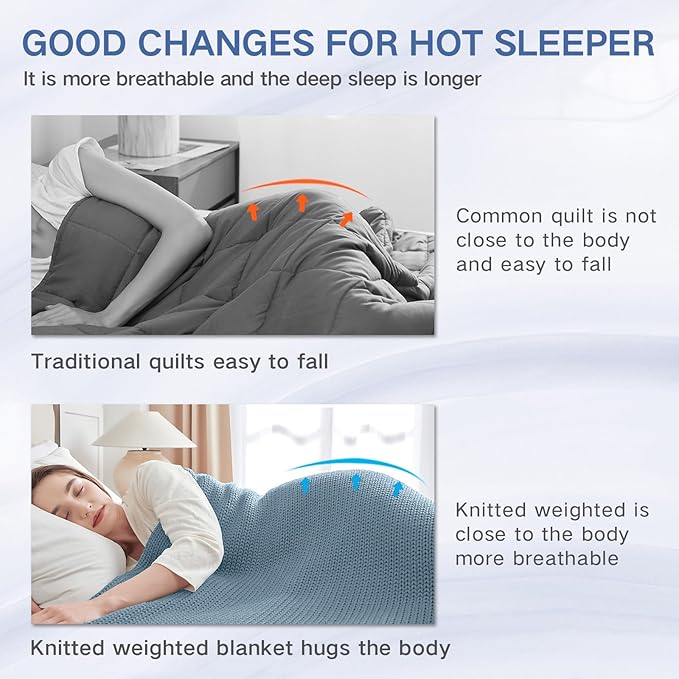 Guohaoi Knitted Weighted Blanket for Adults (Haze Blue 48"x72" 10lbs) No Beads Cooling Throw Blanket for Hot Sleepers, Home Decor Breathable Chunky Knit Heavy Blanket Use on Full Size Bed