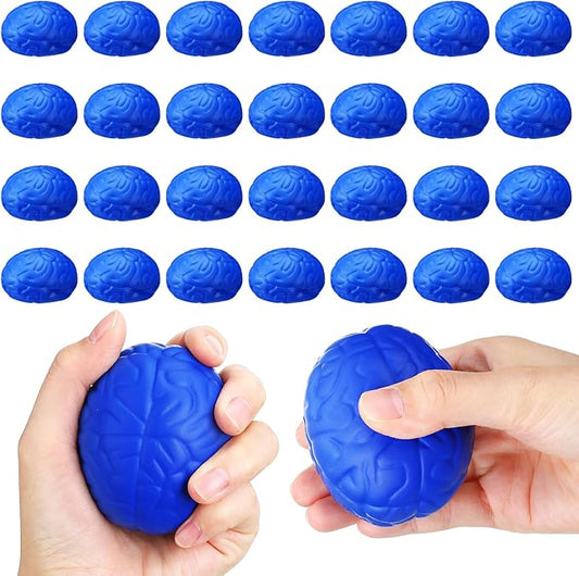Jenaai 30 Pcs Brain Stress Ball Halloween Squeeze Toy 2.76 Inch PU Hand Muscle Exercise Pressure Ball Funny Stress Relief Toy for Teens Adults Improving Grip Strength Release Pressure(Blue)
