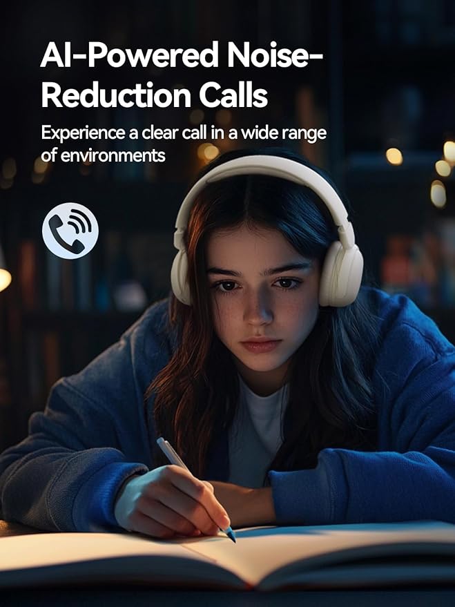 1MORE HQ20 Wireless On-Ear Headphones with Microphone, 85dB Safe Volume, 65H Playtime, Lightweight Foldable Bluetooth Headphones for School/Travel, Android and iOS Compatible, White