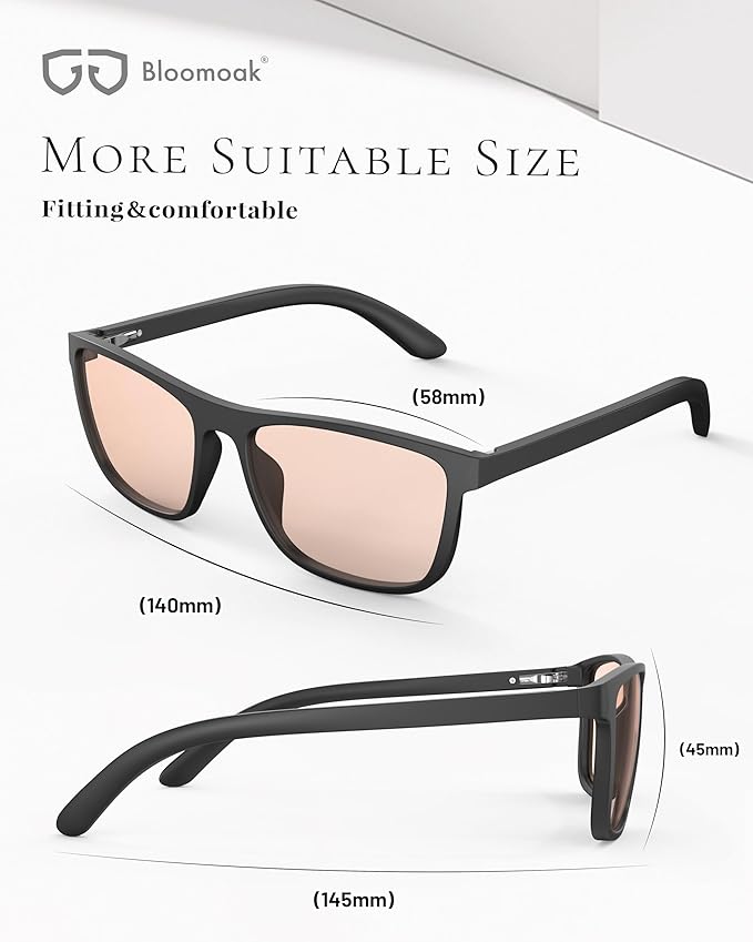 Bloomoak Rose Tinted Photochromic for Indoor/Outdoor UV 400/Migraine Relief Glasses for Fluorescent LED Glare/Photophobia