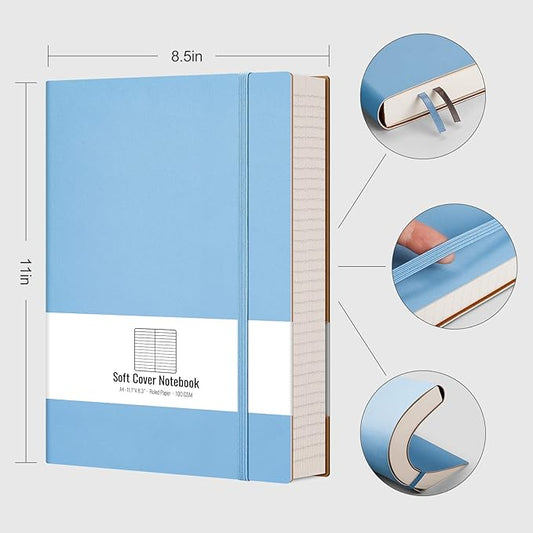 AHGXG College Ruled Notebook A4-320 Pages Large Journal 8.5''×11'', Thick Notebooks for Note Taking, 100gsm Thick Paper, Leather Softcover, for Women Men - LightBlue