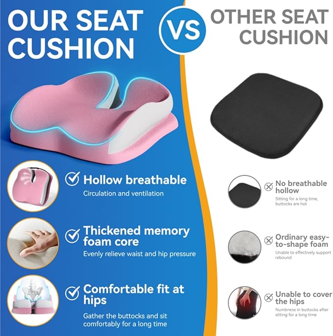 Seat Cushions for Office Chairs Wheelchair Cushion for Long Sitting Back Pain，Memory Foam Seat Car Computer Desk Chair Cushion，Coccyx Cushion for Tailbone Pain Relief Cushion Office Chair Butt Pillow