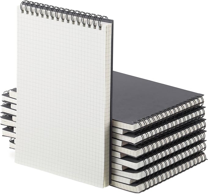 6 Pack Graph Paper Spiral Notepad A5 Top Wirebound Notepad Grid Notebook Steno Pads Memo Notebook Grid Paper 140 Pages for Writing Sketching Drawing Office Supplies (Dark Grey)