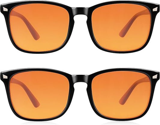 2 Packs Professional Sleep Glasses with 98.7% Blue Light Blocking Dual AR Coatings Amber Lens, Computer Gaming Glasses for Men Women, Anti Fatigue & Eye Strain