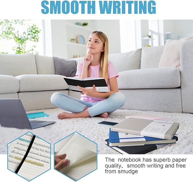 Lined Journal Notebook, 10Pack(Black), 160 Pages, Medium 5.7 inches x 8 inches - 100 gsm Thick Paper, Hardcover