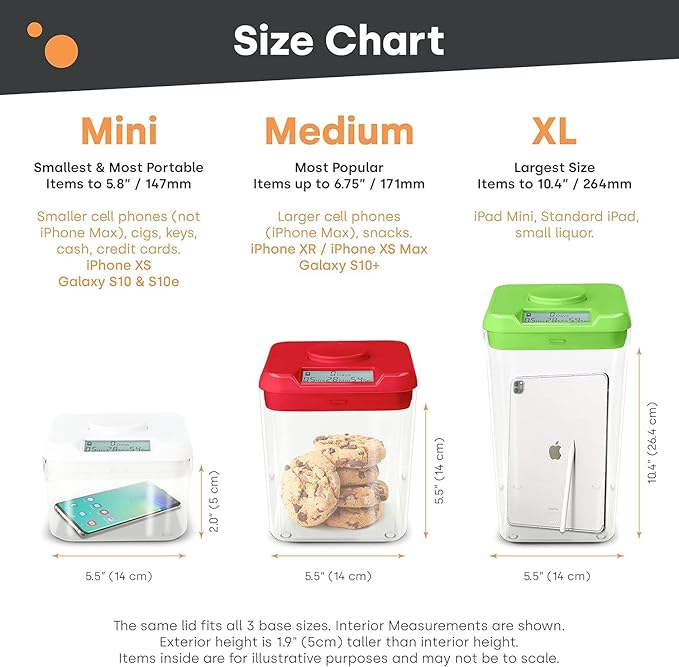 Kitchen Safe Time Locking Container (Medium), Timed Lock Box for Cell Phones, Snacks, and other unwanted temptations (Red Lid + 5.5” Clear Base with Access Port)