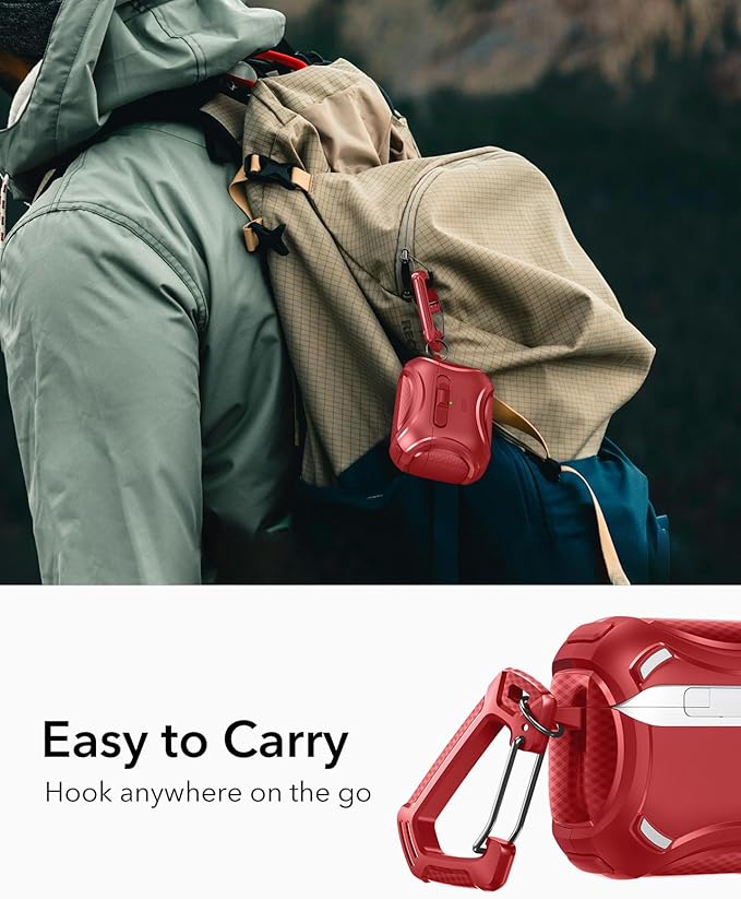 ESR for AirPods Pro 2 Case (2023/2022/2019, 2nd/1st Gen), Compatible with AirPods Pro 2nd Generation (USB-C/Lightning Cable), Effortless MagSafe, Drop-Proof Lock, Easy Open, Cyber Series,Dark Red