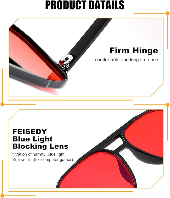 FEISEDY Sleep Blue Light Glasses for Woman Men 99.9% Computer Gaming Red Lens Eyeglasses Reduce Eyestrain G2835