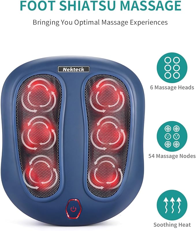 Nekteck Foot Massager with Heat, Shiatsu Foot Massager for Neuropathy, Plantar Fasciitis, Electric Heated Foot Massage Machine for Pain Relief and Circulation, Gifts for Man Woman Her Him Birthday