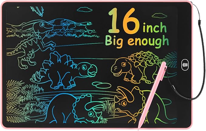 Drawing Tablet 16 Inch LCD Writing Tablet for Kids Adults, Girl Toys Doodle Board Sensory Toys for Ages 3-8 Road Trip Activities Valentines Day Gifts for Kids Women（Pink）
