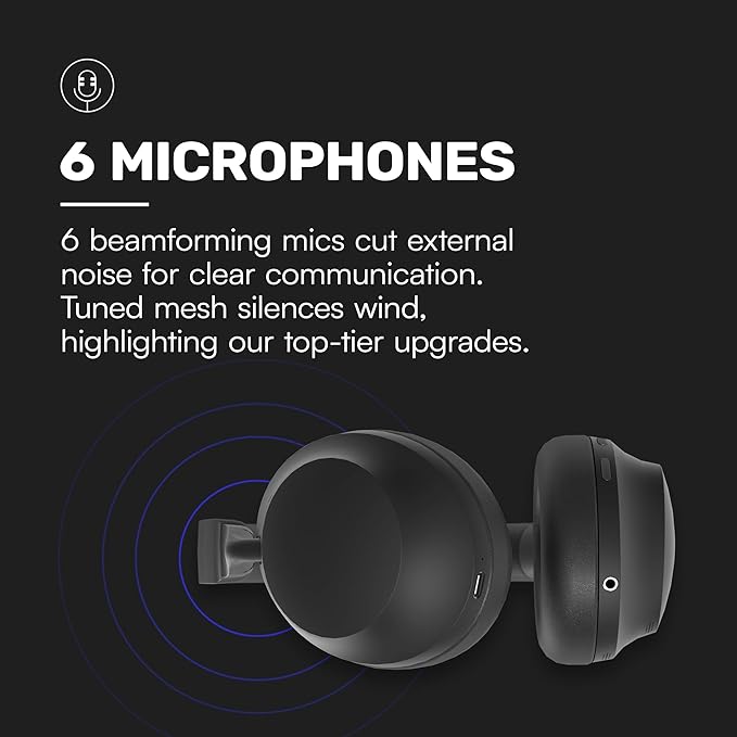 Raycon Pro Headphones with 60 Hours of Battery, 6 Microphones, Active Noise Cancellation, Awareness Mode, Multipoint Connectivity (Onyx Black)