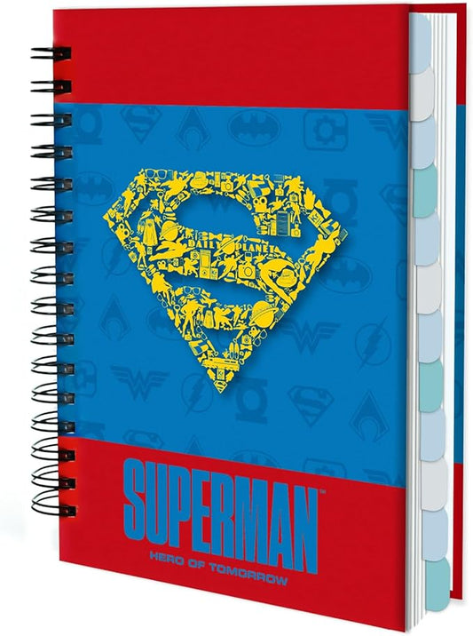 Hardcover Spiral Notebook Journal with 12 Dividers Tabs,Weekly & Monthly Planner,Productivity Journal,Superhero Theme,Leather Organizer for Work,School,Adults,Teens and Professionals (SUPERM-Logo)