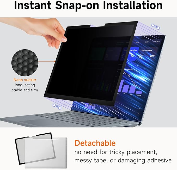 Mamol Upgrade Privacy Screen for Microsoft Surface Pro 11/10/9/8/X -13 inch, Fully Removable Anti Glare Blue Light Filter, Anti-Spy Screen Protector