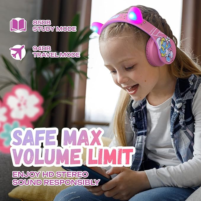 PowerLocus Bluetooth Headphones for Kids, Wireless Foldable Headphones Over Ear, Headphone with Microphone, 85/94dB Volume Limit, Wireless and Wired Headset with Micro SD, FM for Phones/Tablets/PC/TV