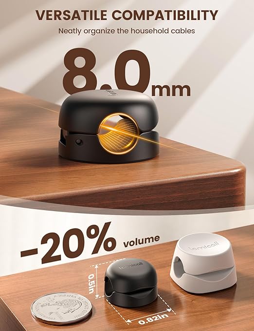 Lamicall Cable Clips, Spring Cord Organizer Holder - 6Pack Compact Desk Cable Management Clips, Nightstand Phone Charging Cord Holder, 8mm Slot Adhesive Wire Organizer, Desk Office Accessory