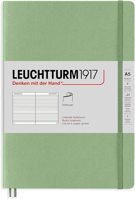 LEUCHTTURM1917 - Notebook Softcover Medium A5-123 Numbered Pages for Writing and Journaling (Ruled, Sage)