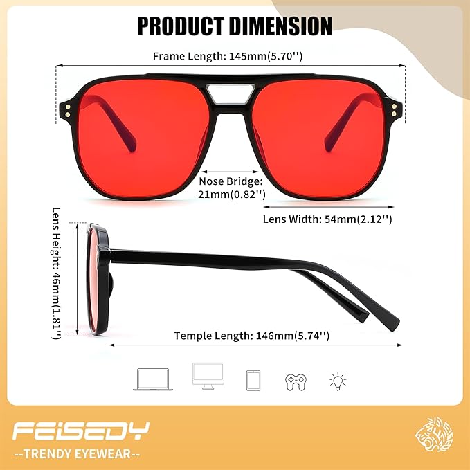 FEISEDY Sleep Blue Light Glasses for Woman Men 99.9% Computer Gaming Red Lens Eyeglasses Reduce Eyestrain G2835