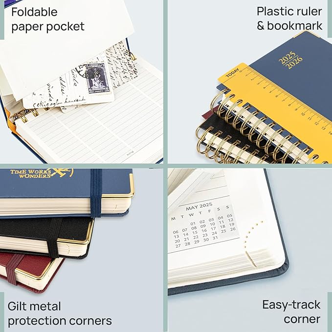 POPRUN Academic Planner 2025-2026 (July 2025-June 2026), Daily Weekly and Monthly Appointment Book (Wirebound Hard Cover - 6.25'' x 8.5'') with Hourly Time Slots, Tabs, 100 GSM - Burgundy