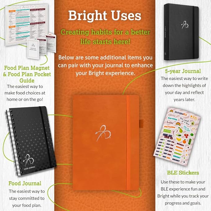 Bright Line Eating Blank Lined Journal Notebook, Vegan Leather Journal w/Lay-Flat Binding, Orange Notebook Journal for Women & Men, Writing Journal, Food Journal, Travel Journal, Fitness Journal