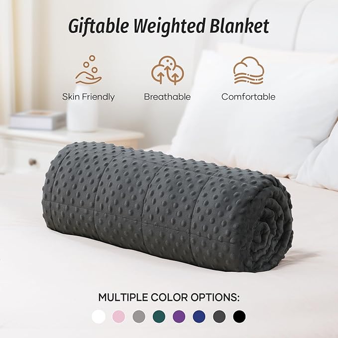 Wemore Minky Dot Weighted Blanket for Adults Queen Size 20 lb, Soft Heavy Blanket for Stress Relief and Sleep Promotion, Breathable Blanket for All-Season with Glass Beads, Dark Grey 60 x 80 inches