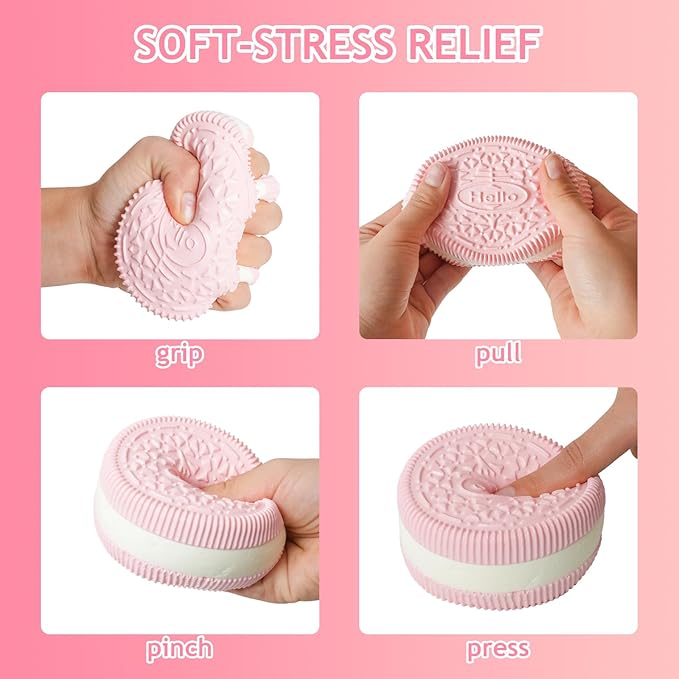 Squishy Toys, Taba Squishies Fidget Toys for Kids, Stress Balls for Adults, Sensory Toys for Autism, Squeeze Gifts, Anxiety Relief Party Favors for Girls & Boys (Large Pink Cookie)