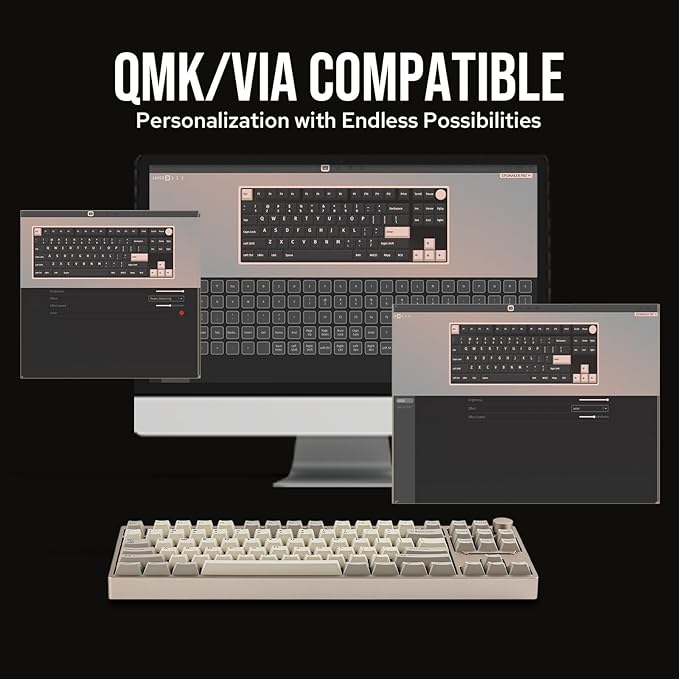 EPOMAKER P87 TKL Aluminum Wireless Gaming Keyboard, QMK/VIA Programmable, 87% Bluetooth/2.4Ghz/USB-C, with CNC Metal Knob and RGB Backlight (Khaki, Wisteria Tactile Switch)