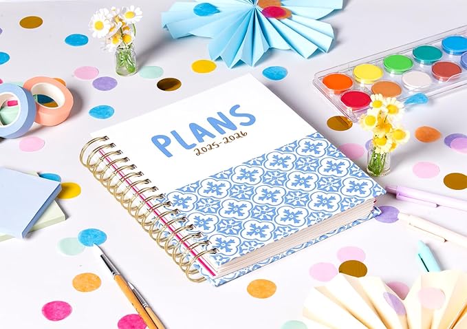 2025-2026 Eccolo Spiral Agenda Planner, Blue Plans, Weekly & Monthly Pages, 18 Months, Sticker Sheets, Inspirational Quotes (7.75 x 8.75, July 2025 - Dec 2026)