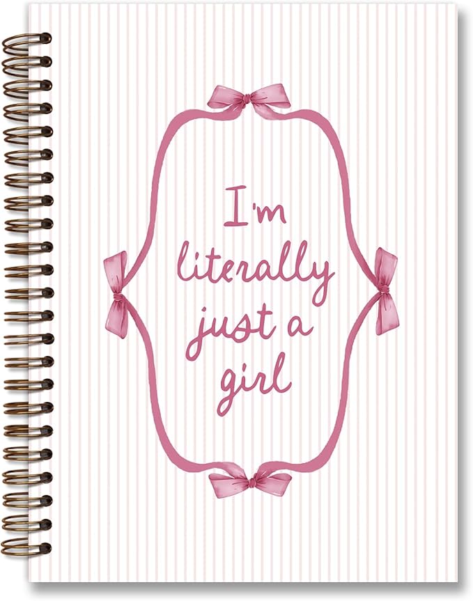Coquette Pink Notebook Journal, Preppy Pink Bow Striped Aesthetic Journal Notebook for Note Taking,Cute Girly Notebook,Preppy Gifts for Women,Pink Office Supplies,Spiral Notebook 5.5x8.3 Inch
