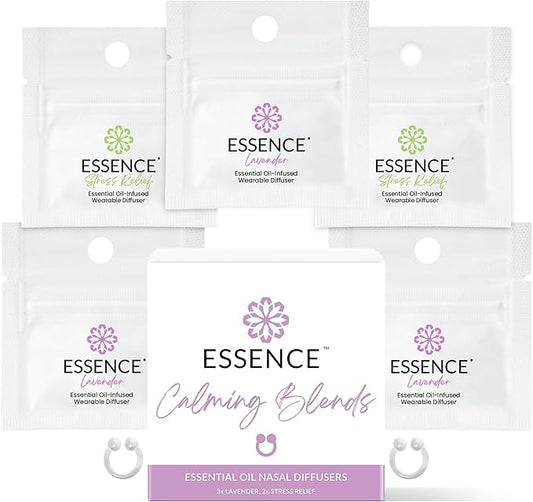 Essence Nasal Diffuser Calming Bundle – Aromatherapy Essential Oil Silicone Nose Rings for Stress & Sleep Support – Wearable Lavender & Stress Relief Blends for Relaxation & Nighttime Use