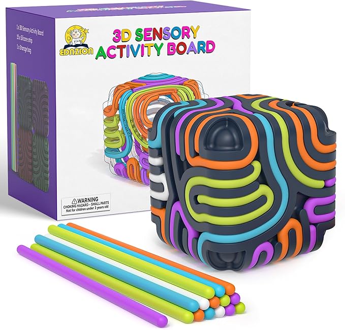3D Sensory Activity Board for Kids – Silicone Fidget Toy Cube | Sensory Toys for Toddlers, Autism, ADHD, Anxiety | STEM Travel Toy for Boys and Girls Ages 3+