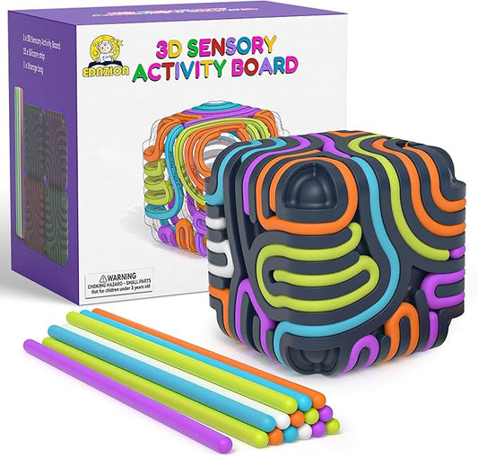 3D Sensory Activity Board for Kids – Silicone Fidget Toy Cube | Sensory Toys for Toddlers, Autism, ADHD, Anxiety | STEM Travel Toy for Boys and Girls Ages 3+